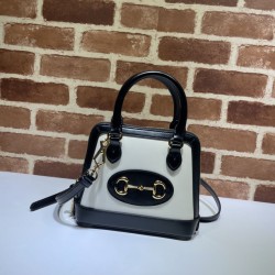 Fake Gucci Horsebit 1955 Mini Top Handle Bag 640716 Black /White Replica