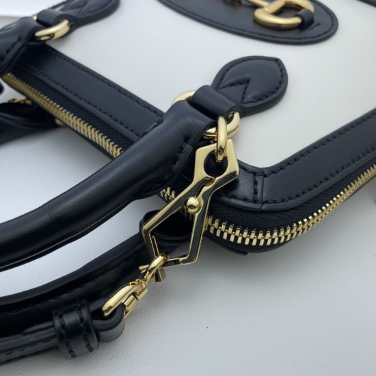 Fake Gucci Horsebit 1955 Mini Top Handle Bag 640716 Black /White Replica