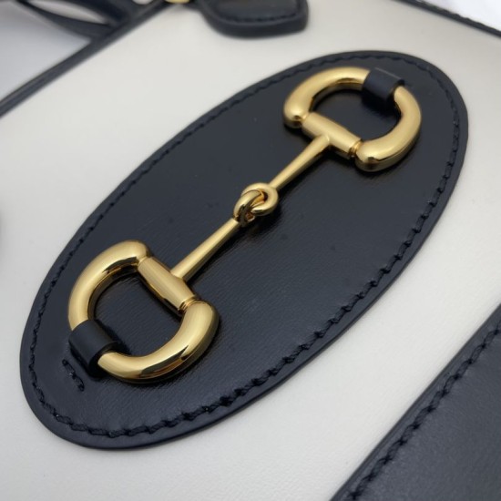 Fake Gucci Horsebit 1955 Mini Top Handle Bag 640716 Black /White Replica