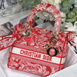 Fake Christian Dior Medium Lady D-Lite Bag Red Replica