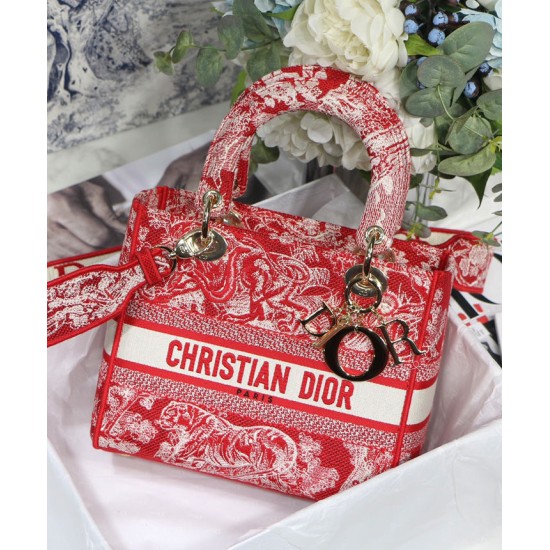 Replica Christian Dior Medium Lady D-Lite Bag Red Fake Christian Dior Medium Lady D-Lite Bag Red Replica