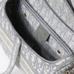 Fake Christian Dior Saddle Original Oblique Embroidered Canvas Bag Gray Replica