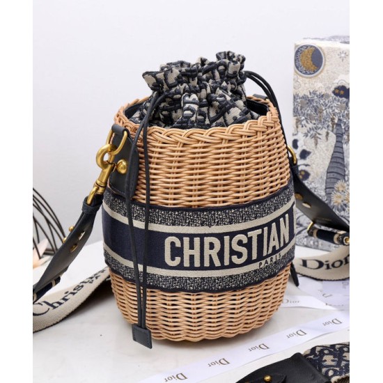 Replica Christian Dior Wicker Bucket Bag Apricot Replica Christian Dior Wicker Bucket Bag Apricot