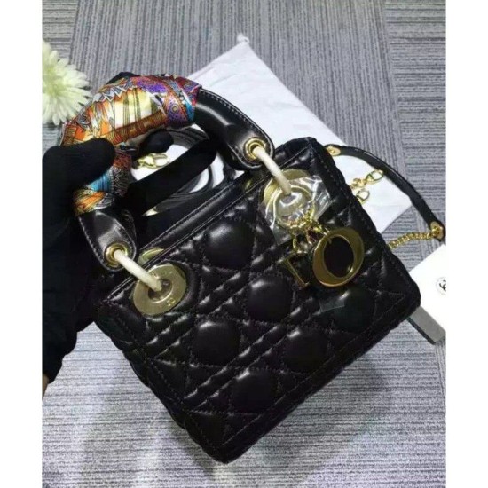 Replica Dior Lady Dior Mini Classic Tote Bag With Lambskin Black Fake Dior Lady Dior Mini Classic Tote Bag With Lambskin Black Replica