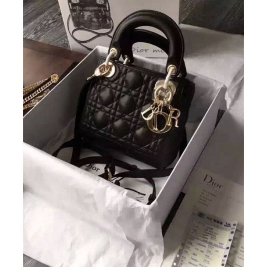 Replica Dior Lady Dior Mini Classic Tote Bag With Lambskin Black Fake Dior Lady Dior Mini Classic Tote Bag With Lambskin Black Replica