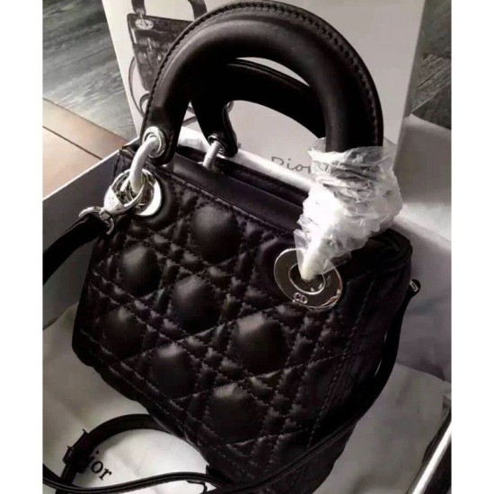 Replica Dior Lady Dior Mini Classic Tote Bag With Lambskin Black Replica Dior Lady Dior Mini Classic Tote Bag With Lambskin Black