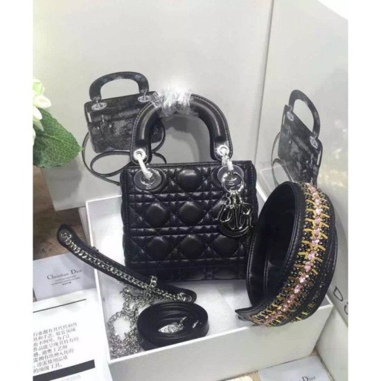 Replica Dior Lady Dior Classic Tote Bag With Lambskin Black Replica Dior Lady Dior Classic Tote Bag With Lambskin Black