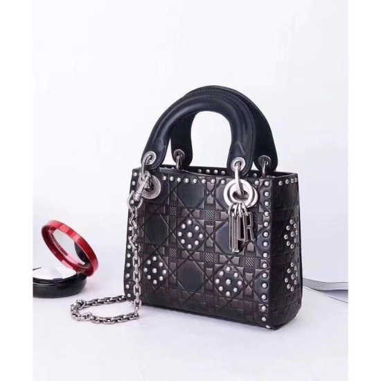 Replica Christian Dior Lady Dior supple bag in calfskin leather Black Replica Christian Dior Lady Dior supple bag in calfskin leather Black