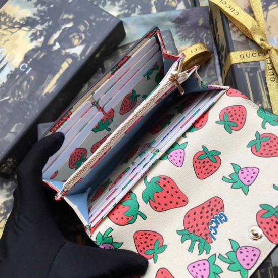 Fake Gucci Zumi Strawberry Print  Wallet 573612 Replica