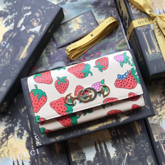 Fake Gucci Zumi Strawberry Print  Wallet 573612 Replica