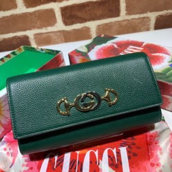 Fake Gucci Zumi Grainy Leather Continental Wallet 573612 Green Replica