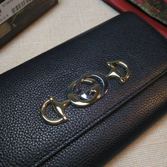 Fake Gucci Zumi Grainy Leather Continental Wallet 573612 Black Replica