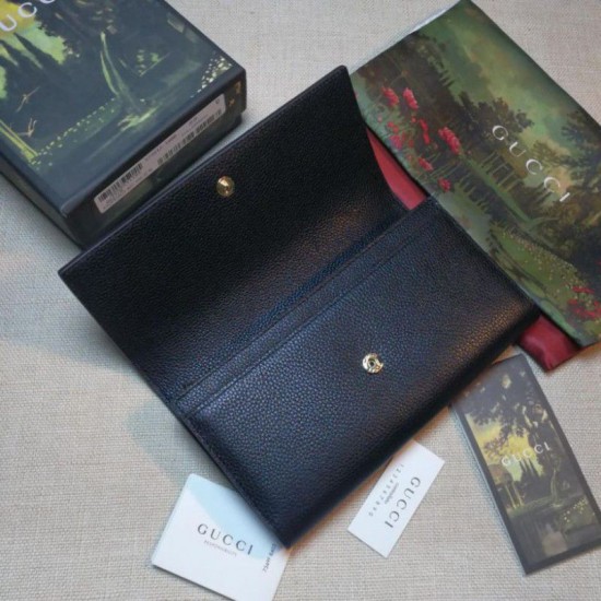 Fake Gucci Zumi Grainy Leather Continental Wallet 573612 Black Replica