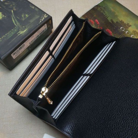 Fake Gucci Zumi Grainy Leather Continental Wallet 573612 Black Replica
