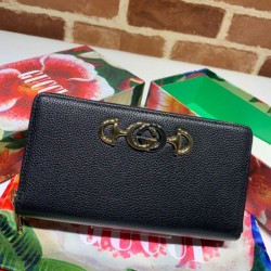 Fake Gucci Zumi Grainy Leather Zip Around Wallet 570661 Black Replica