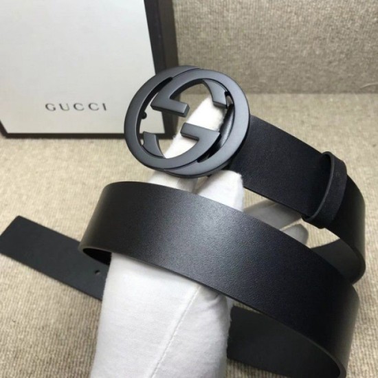 Fake Gucci belt with interlocking G Black Buckle 368186 Replica