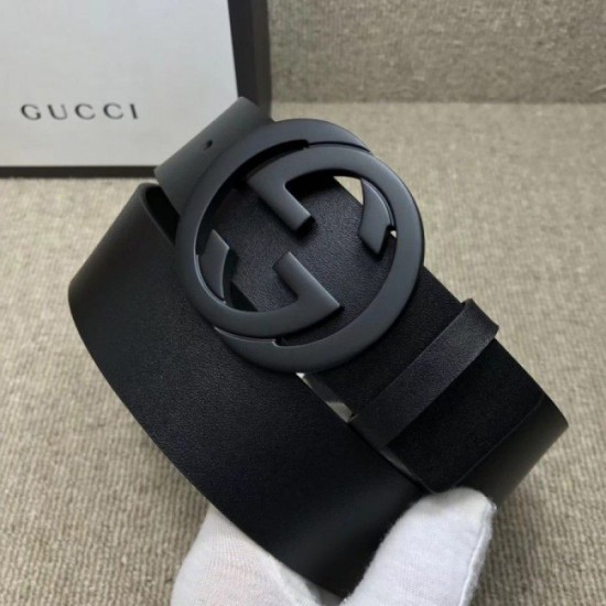 Fake Gucci belt with interlocking G Black Buckle 368186 Replica