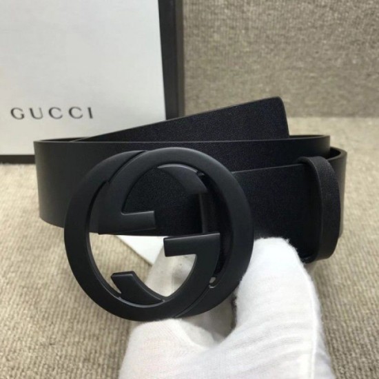 Fake Gucci belt with interlocking G Black Buckle 368186 Replica