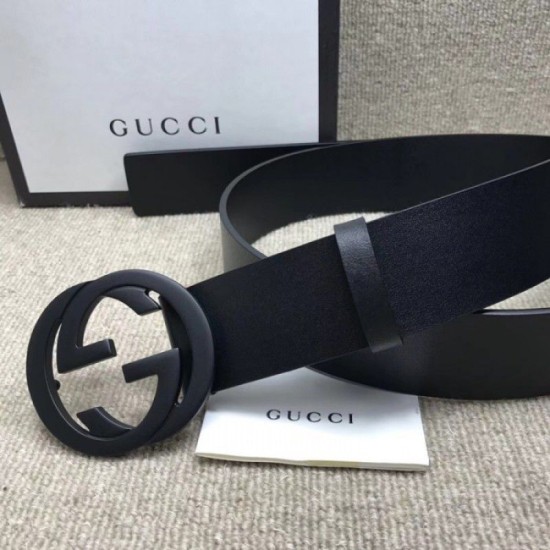 Fake Gucci belt with interlocking G Black Buckle 368186 Replica