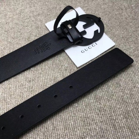 Fake Gucci belt with interlocking G Black Buckle 368186 Replica