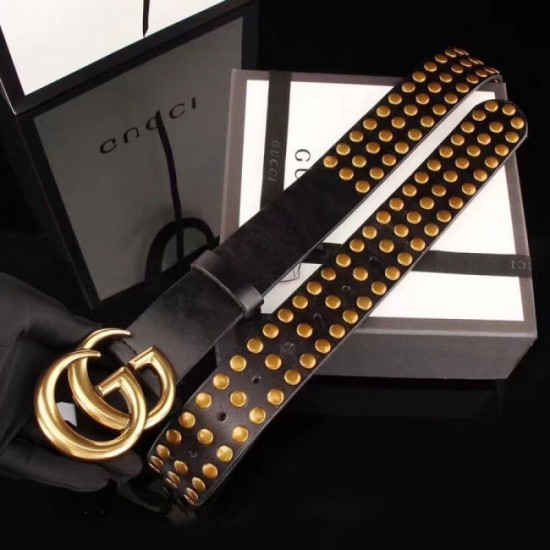 Replica Gucci belt with Double G buckle and Studs 409402 Black