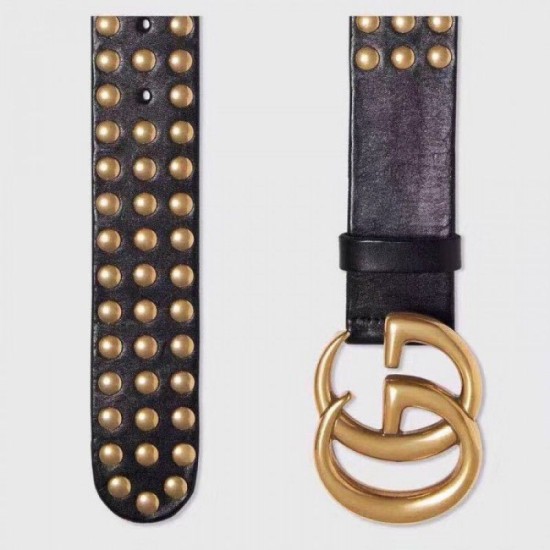 Replica Gucci belt with Double G buckle and Studs 409402 Black