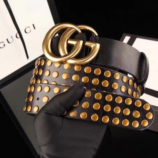 Replica Gucci belt with Double G buckle and Studs 409402 Black