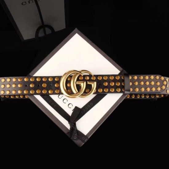 Replica Gucci belt with Double G buckle and Studs 409402 Black