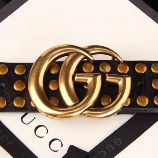 Replica Gucci belt with Double G buckle and Studs 409402 Black