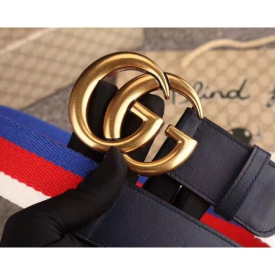 Fake Gucci Sylvie Web belt with double G buckle blue 409416 Replica Fake Gucci Sylvie Web belt with double G buckle blue 409416 Replica
