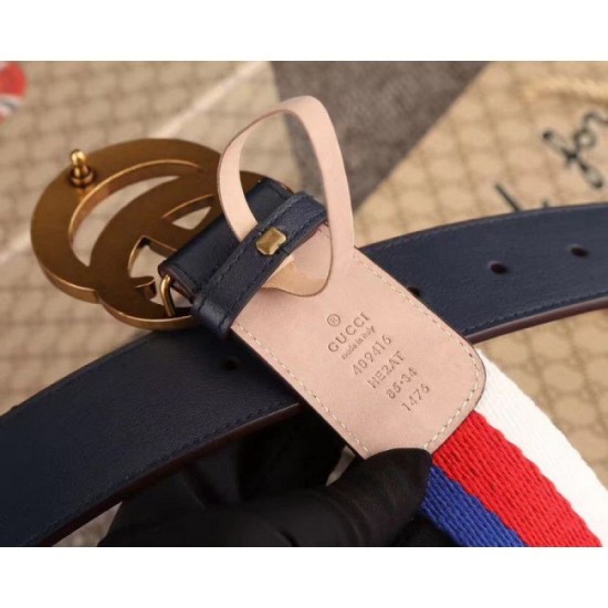 Fake Gucci Sylvie Web belt with double G buckle blue 409416 Replica Fake Gucci Sylvie Web belt with double G buckle blue 409416 Replica