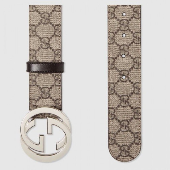 Replica Gucci GG Supreme belt with G buckle beige brown 411924
