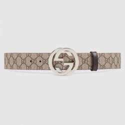Replica Gucci GG Supreme belt with G buckle beige brown 411924