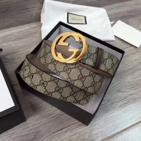 Replica Gucci GG Supreme belt with G buckle beige brown 411924