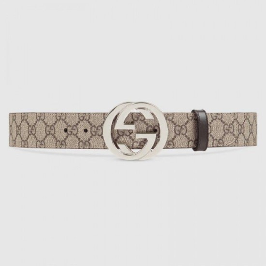 Replica Gucci GG Supreme belt with G buckle beige brown 411924