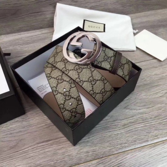 Replica Gucci GG Supreme belt with G buckle beige brown 411924