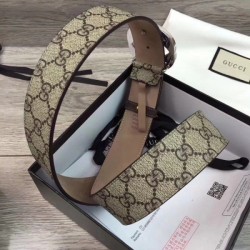 Replica Gucci GG Supreme belt with G buckle beige brown 411924