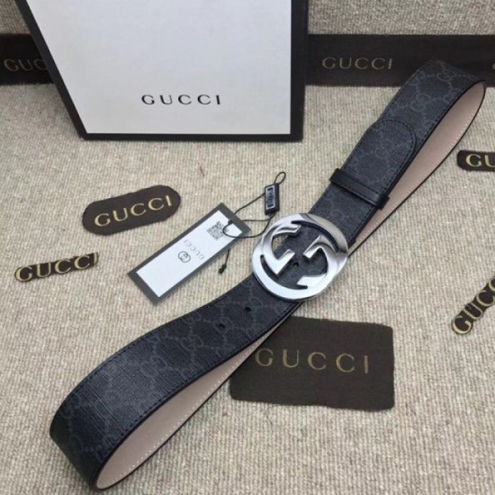 Fake Gucci GG Supreme belt with G buckle black 411924 Replica