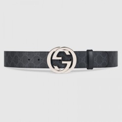 Fake Gucci GG Supreme belt with G buckle black 411924 Replica