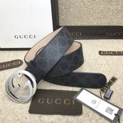 Fake Gucci GG Supreme belt with G buckle black 411924 Replica