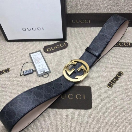 Fake Gucci GG Supreme belt with G buckle black 411924 Replica