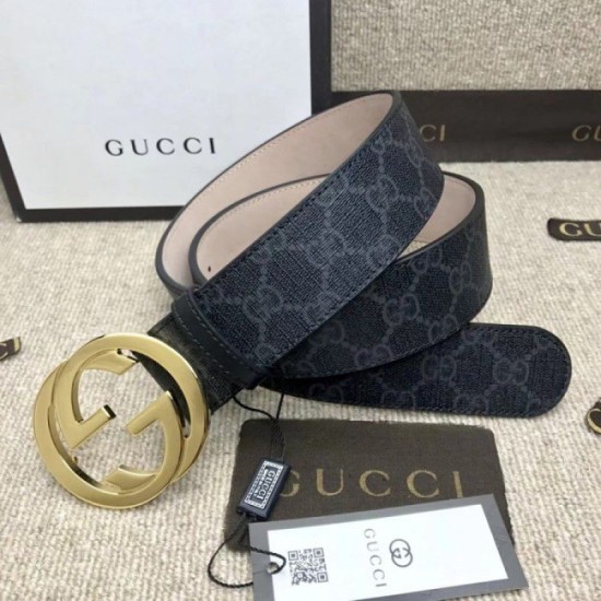 Fake Gucci GG Supreme belt with G buckle black 411924 Replica