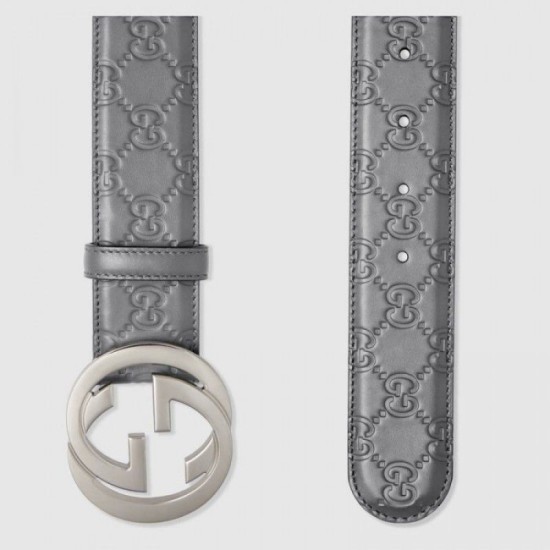 Fake Gucci Signature belt with G buckle Grey 411924 Replica