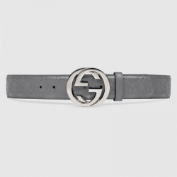 Fake Gucci Signature belt with G buckle Grey 411924 Replica