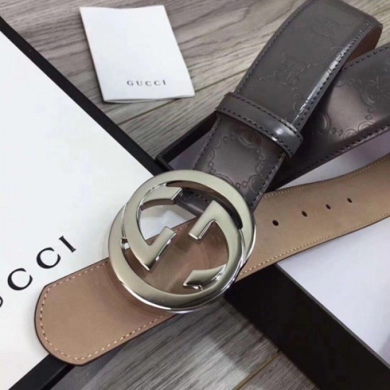 Fake Gucci Signature belt with G buckle Grey 411924 Replica