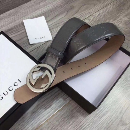 Fake Gucci Signature belt with G buckle Grey 411924 Replica