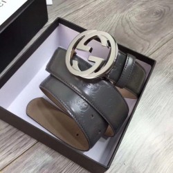 Fake Gucci Signature belt with G buckle Grey 411924 Replica
