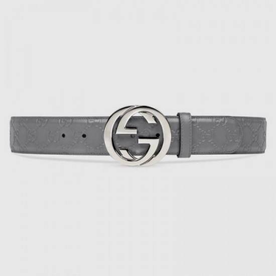 Fake Gucci Signature belt with G buckle Grey 411924 Replica