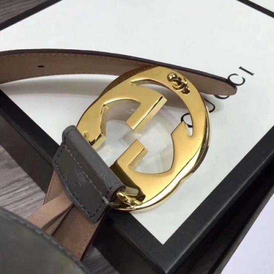 Fake Gucci Signature belt with G buckle Grey 411924 Replica