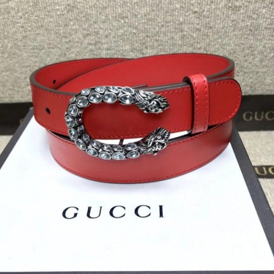 Replica Gucci belt with crystal Dionysus buckle red 432142